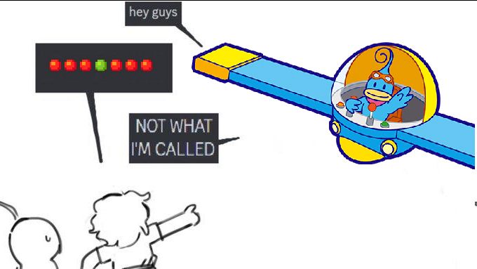 an edit of the "NOT WHAT I'M CALLED" meme template, originally drawn by Tumblr user possessable, featuring Kururin from the Kururin series of games, specifically the image taken from the box art of Kururin Squash, referencing what i used to mistake the ship as when seeing his assist trophy in Super Smash Bros. Brawl
"hey guys"
"(image of a Rotary Lift from Super Mario Bros. 3) " https://www.mariowiki.com/Rotary_Lift
"NOT WHAT I'M CALLED"