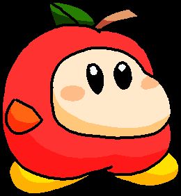 a drawing of a Waddle Dee dressed as an apple