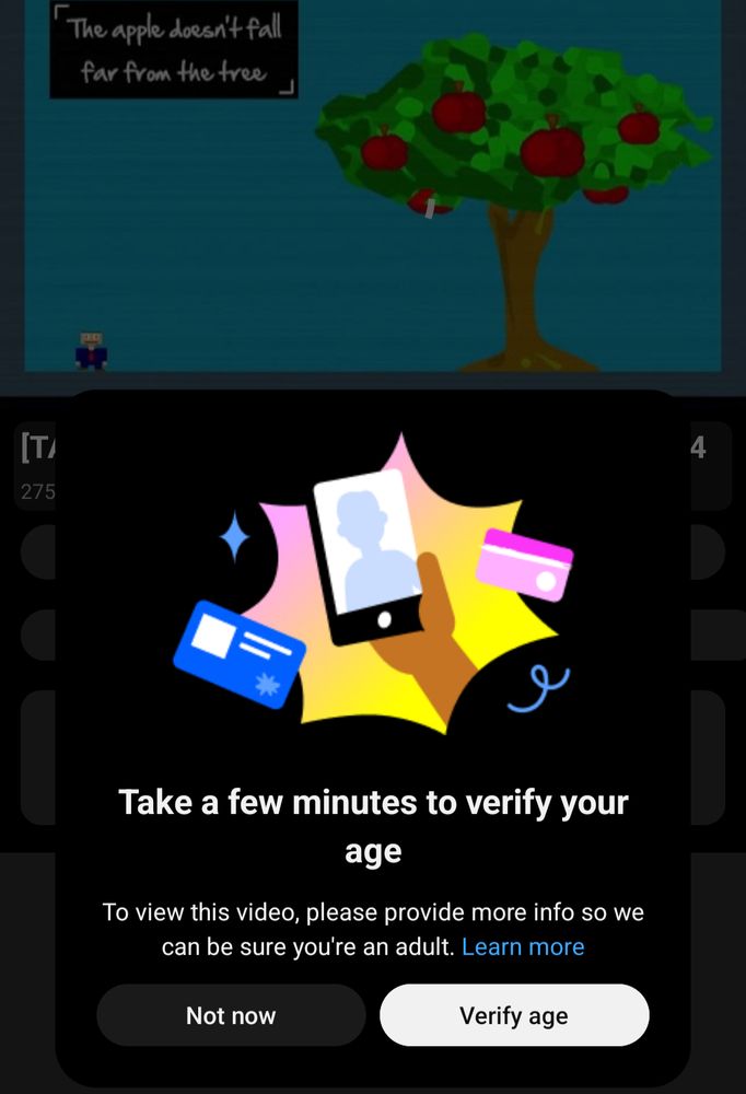 a screenshot of the latest TASVideos upload of Super Karoshi, with a pop-up saying "Take a few minutes to verify your age"