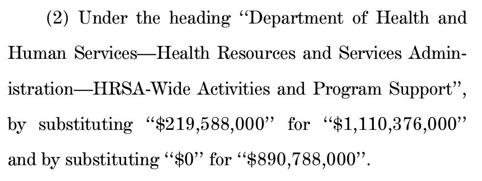 (2) Under the heading ‘‘Department of Health and Human Services—Health Resources and Services Admin12 istration—HRSA-Wide Activities and Program Support’’, by substituting ‘‘$219,588,000’’ for ‘‘$1,110,376,000’’ and by substituting ‘‘$0’’ for ‘‘$890,788,000’’