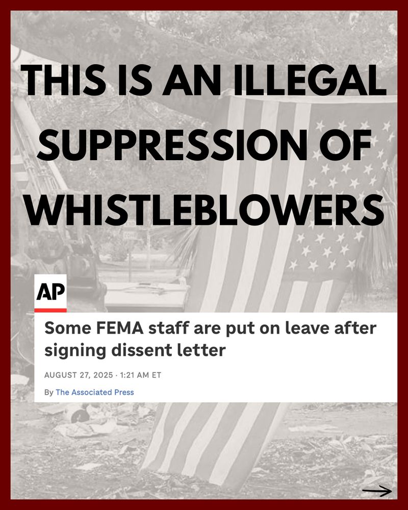 Statement condemning the suppression of whistleblowers, featuring a faded American flag and an AP news article headline.