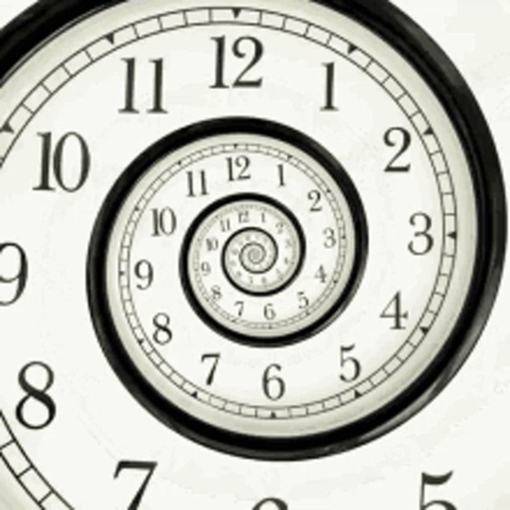 a black and white clock with a spiral in the center