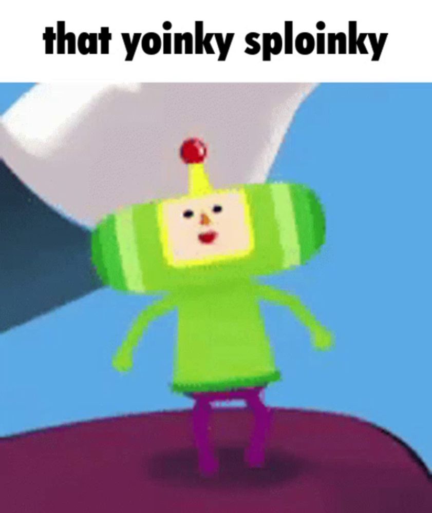 a cartoon character with the words that yoinky sploinky