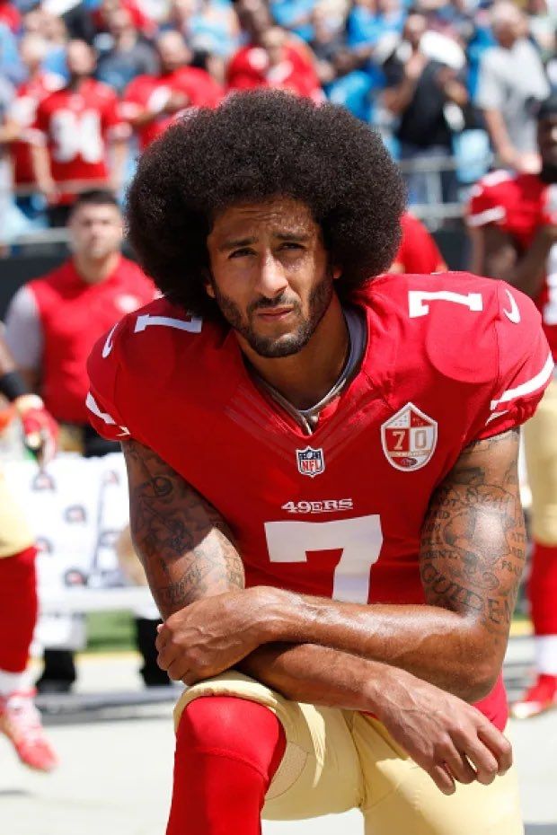 Colin Kaepernick taking a knee. 