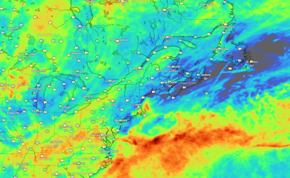 Rainfall accumulation for the next 14 days, showing no rain on the eastern side of NS