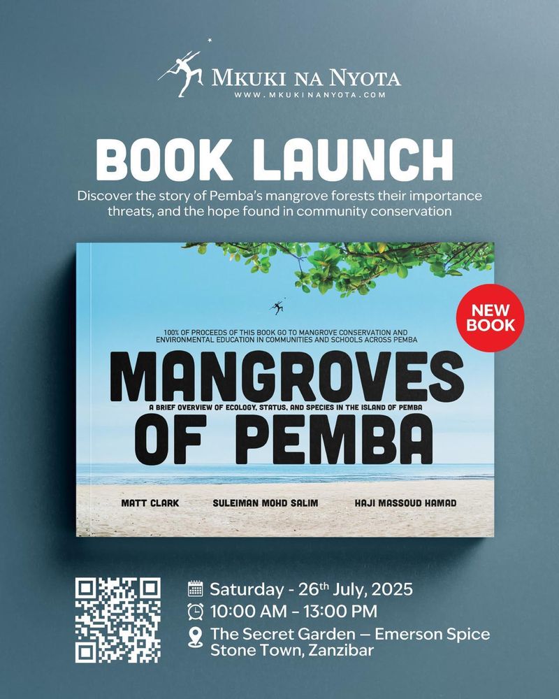 Photo of ‘Mangroves of Pemba’ book with details of a book launch event