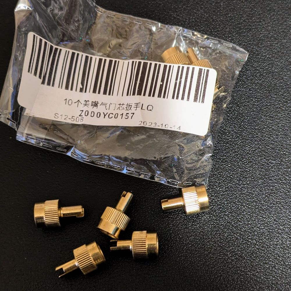 Valve caps with built in valve core remover purchased via eBay using the "de minimis" exception.