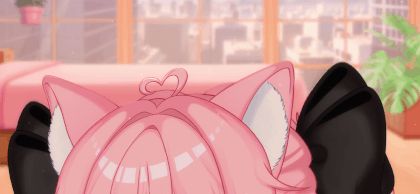 A gif of Kofi peeking with their ears slightly visible. 
