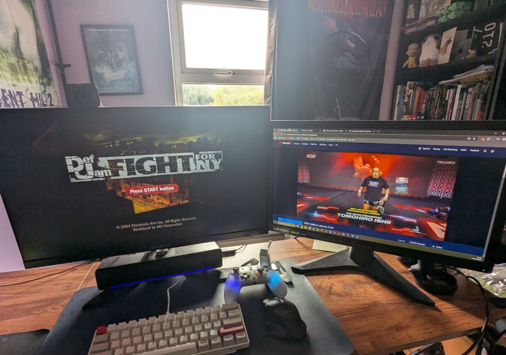 Two monitor setup: Def Jam FFNY on one, Collision on the other.
