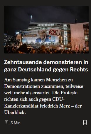 Screenshot Spiegel Online einer Schlagzeile "Zehntausende demonstrieren in ganz Deutschland gegen Rechts"