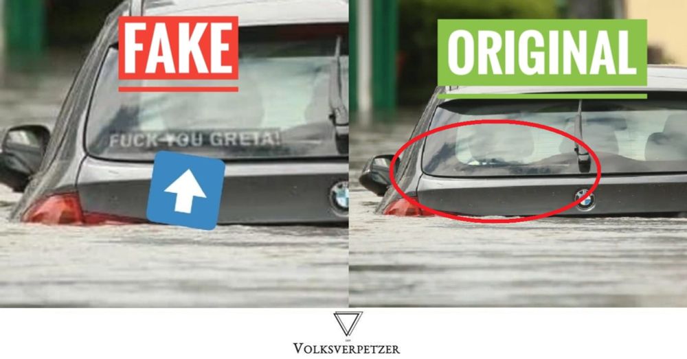 Faktencheck zum Auto im Wasser: „F*ck you Greta“: Aufkleber ist Fake