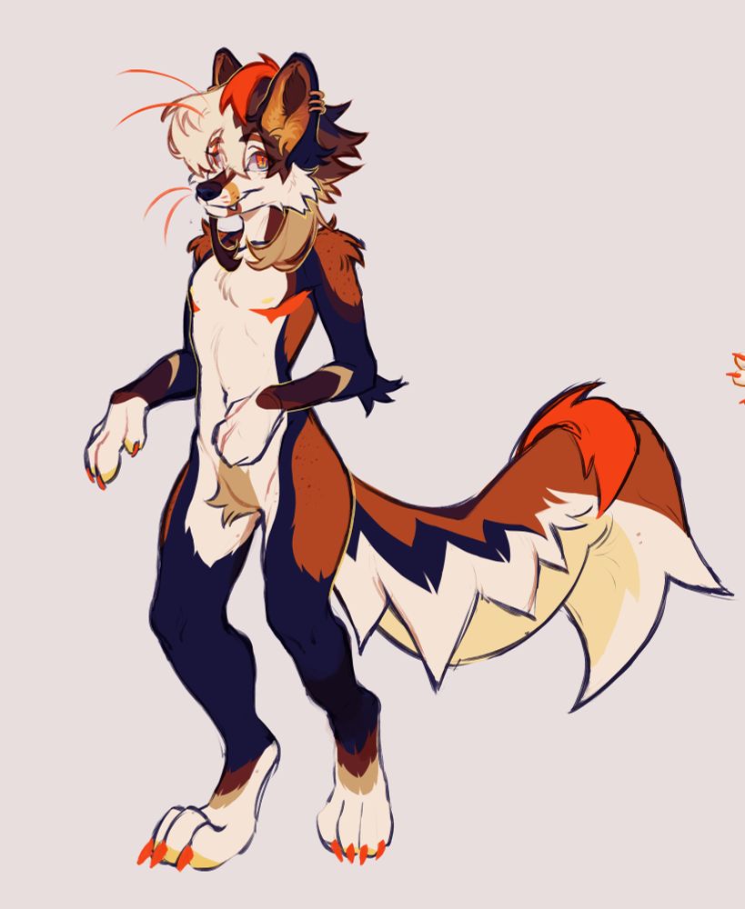 An upright fullbody drawing of Null's Maned Wolf Fursona, intended for reference purposes!