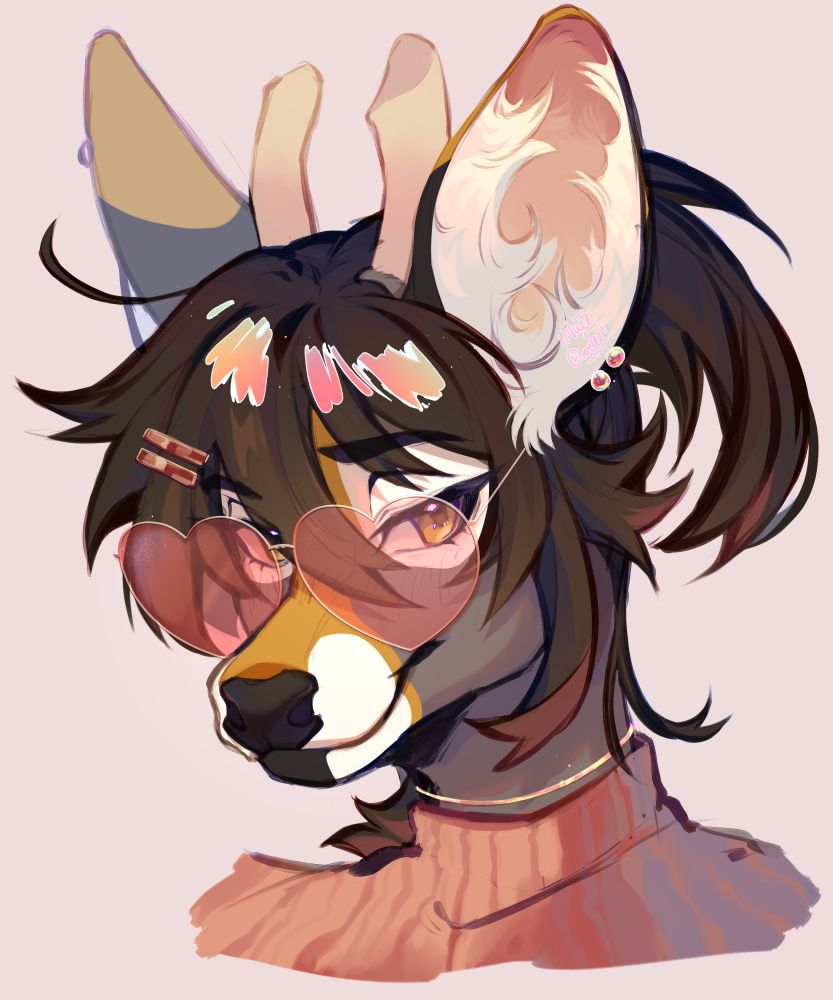 A painted portrait of Null's grey, white and gold Deer friend Florian in a pretty pink and rose gold outfit!