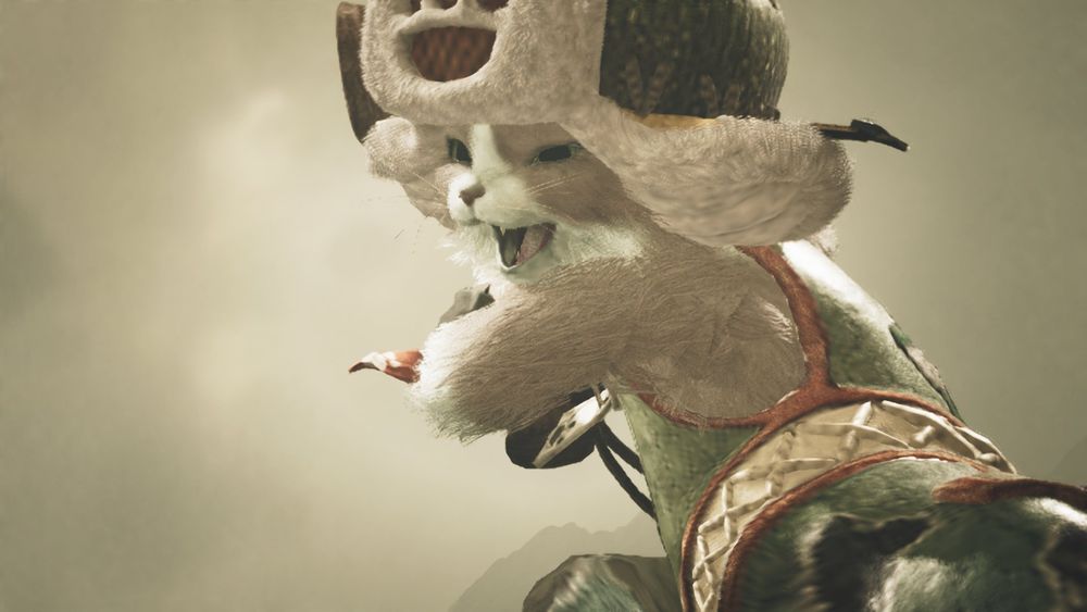 アイルーが武器を持ち振りかぶるシーン