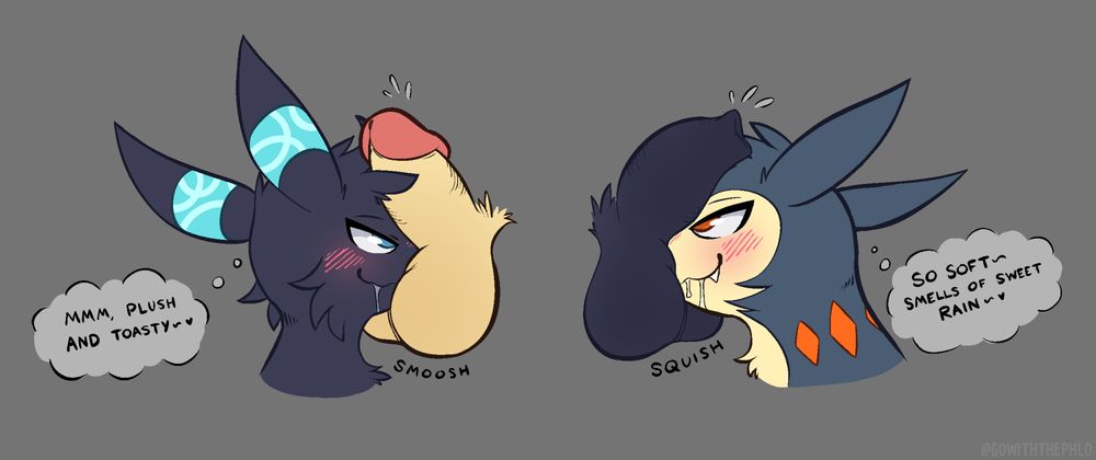 Viri and Phlo smooshing their snoots into each other's balls