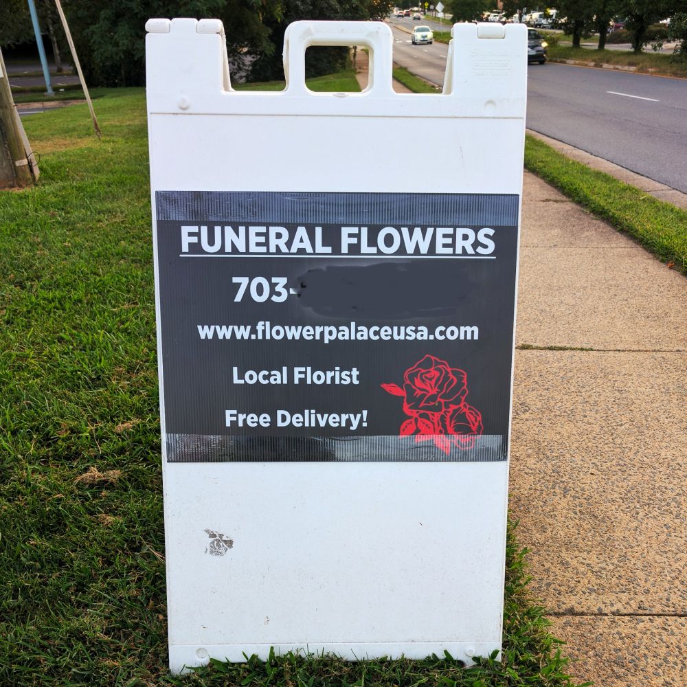 A sign advertising "FUNERAL FLOWERS", Northern Virginia

