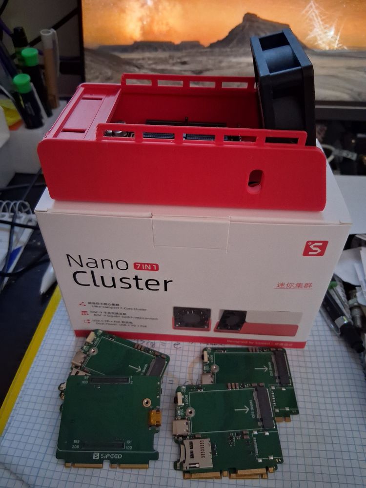 Picture of a recently unboxed Sipeed Nano Cluster with box
