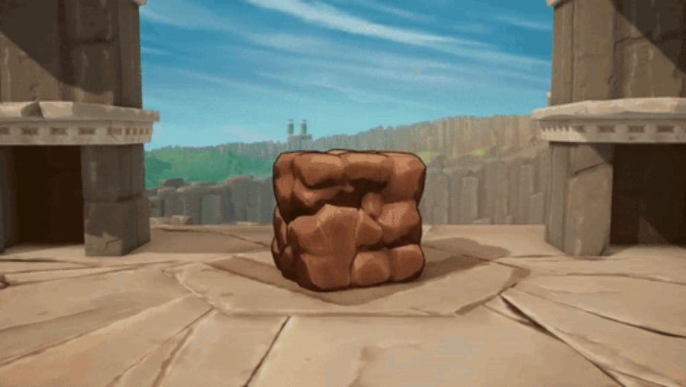 a cartoon drawing of a rock block in a desert setting