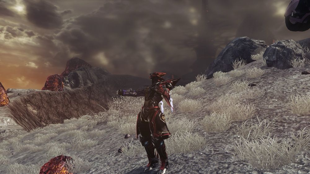 Screenshot of my Cross “Eden” from Xenoblade X. He’s standing on a volcano roaring into the air like a dragon