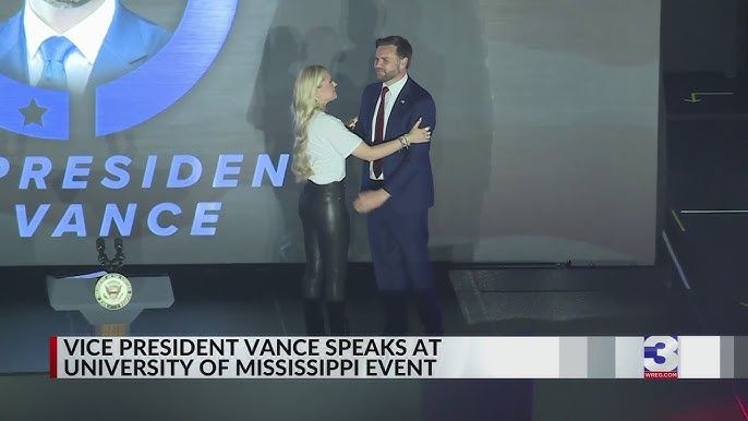 Erika Kirk wears leather pants to event memorializing her murdered husband. She hugs JD Vance. 