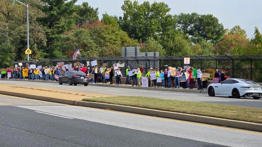 demonstrators at no kings rally in Silver Spring MD