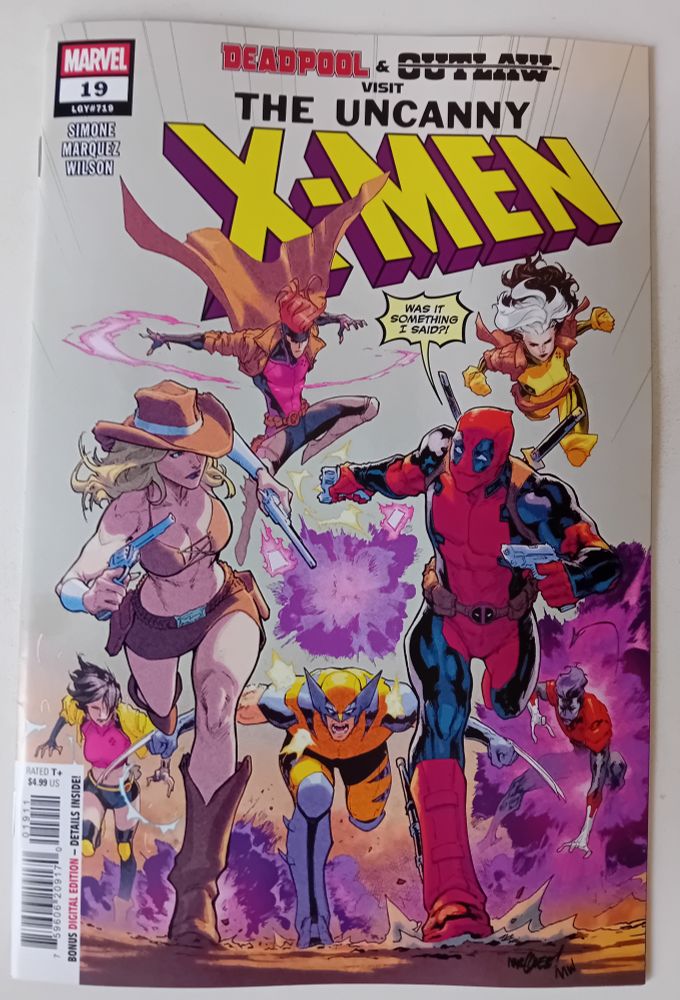 The Uncanny X-Men #19 main cover featuring Outlaw, Deadpool, Rouge, Gambit, Jubilee, Wolverine and Nightcrawler 