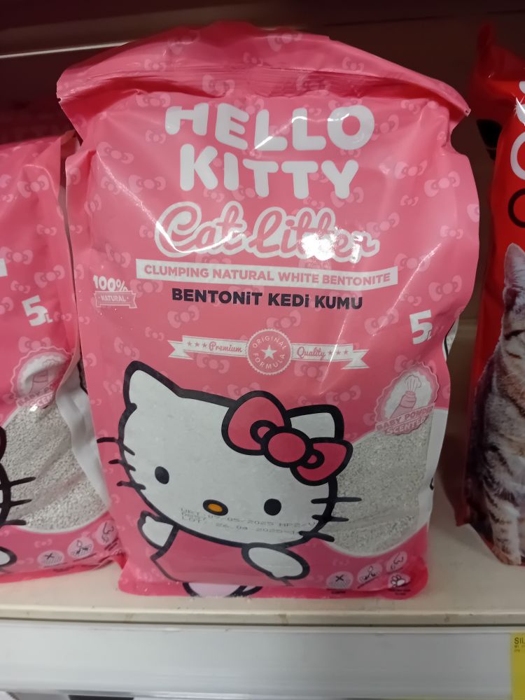 A bag of Hello Kitty cat litter