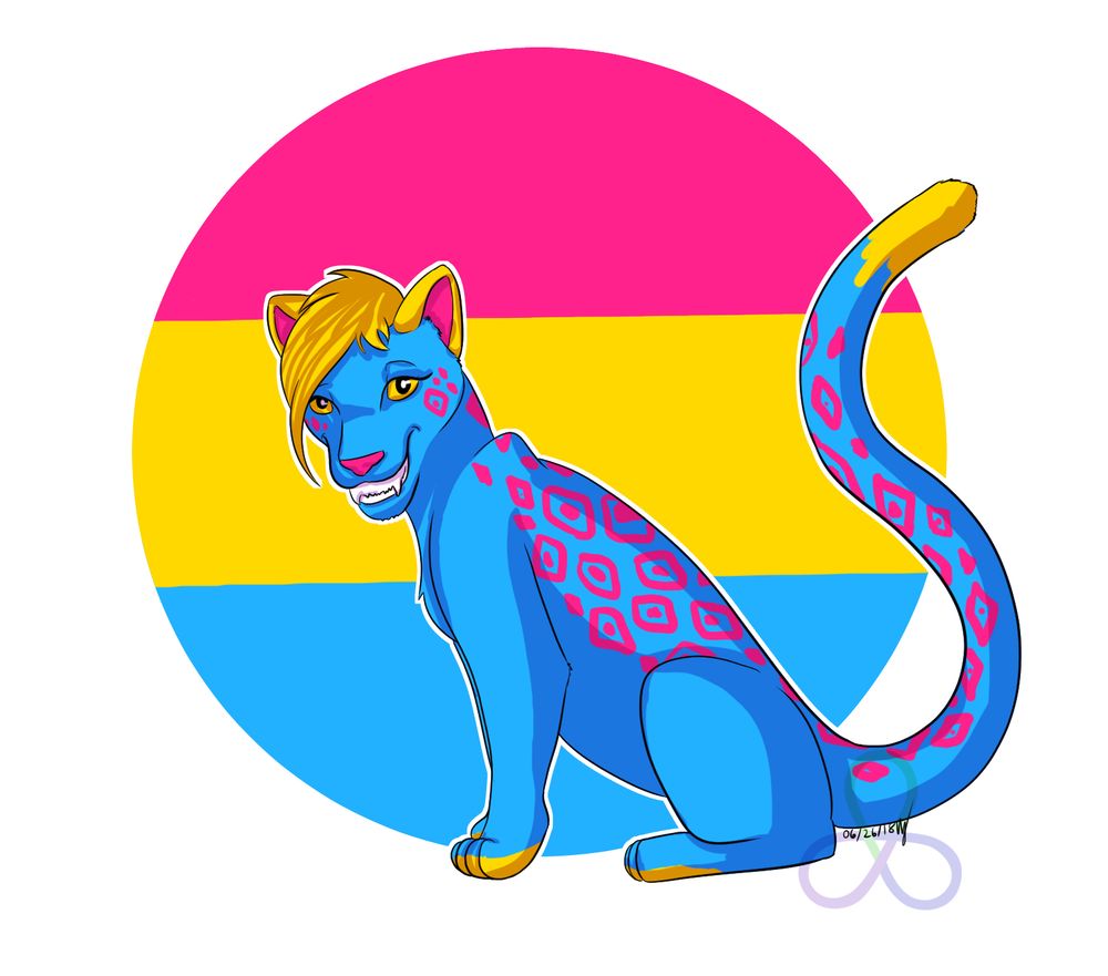 pan panther digital drawing in pansexual colors.
