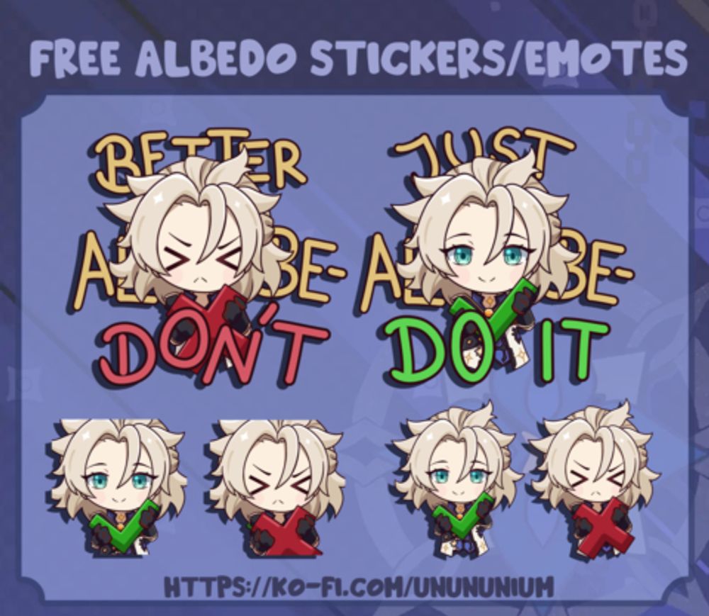 FREE Albedo(n't) Emotes/Stickers - unu-nunium's Ko-fi Shop