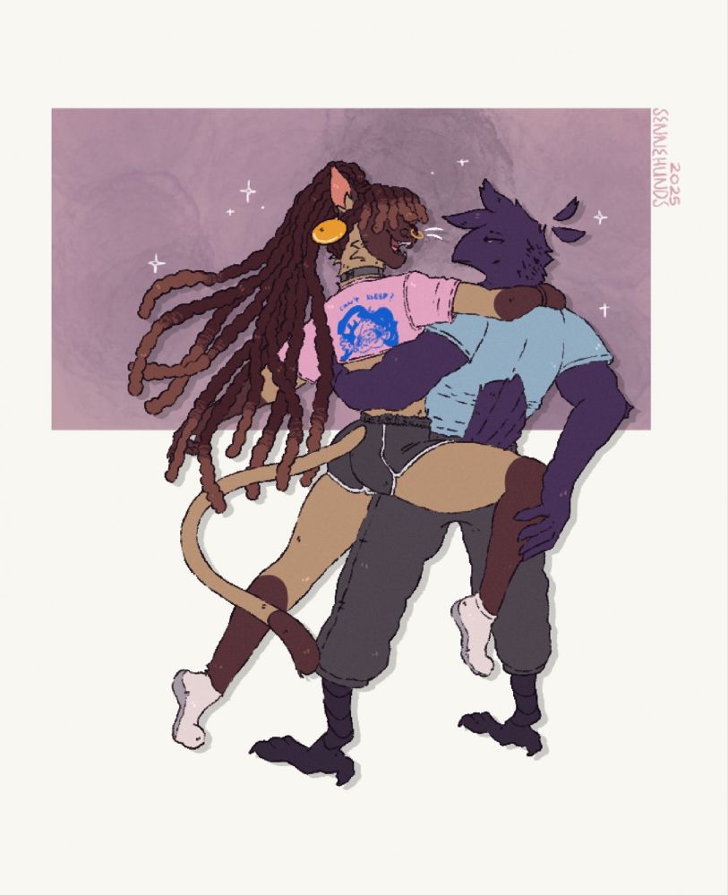 A Siamese cat and crow dancing with one another.