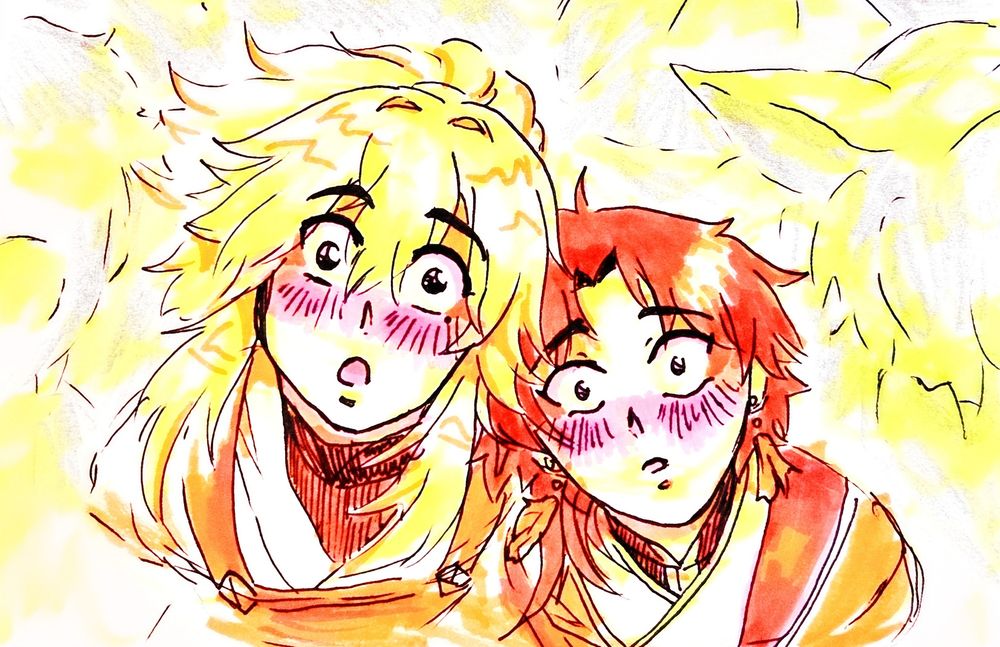 Young teens Jing Yuan and Yingxing look on in flushed amazement from the crowd, in warm colors. No other faces in the crowd appear or matter.