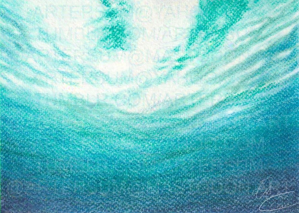 Pastel drawing of under the sea view on white watercolor paper