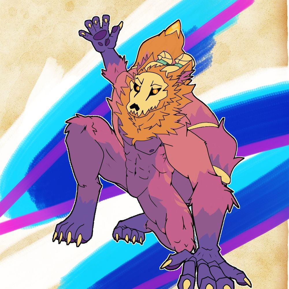 LectroArts' Skull creature crouched with one hand on the ground close to the viewer, and the other raised above their head. 