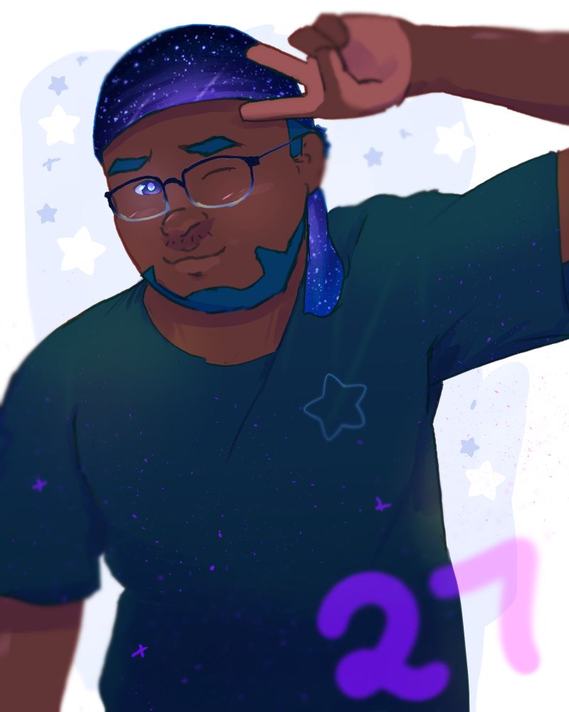 27 now and trying to draw my face felt so unfamiliar 😭 I decided to just have some fun with it though and stylize it. 