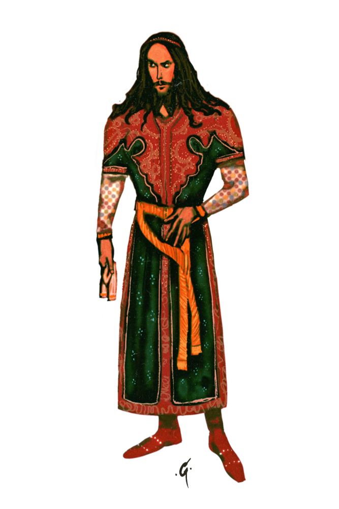 Jovan Oliver, a medieval nobleman under Serbian emperor Stefan Dušan. He is wearing Byzantine-style robes with what appears to be a Mongolian cloud collar over them.