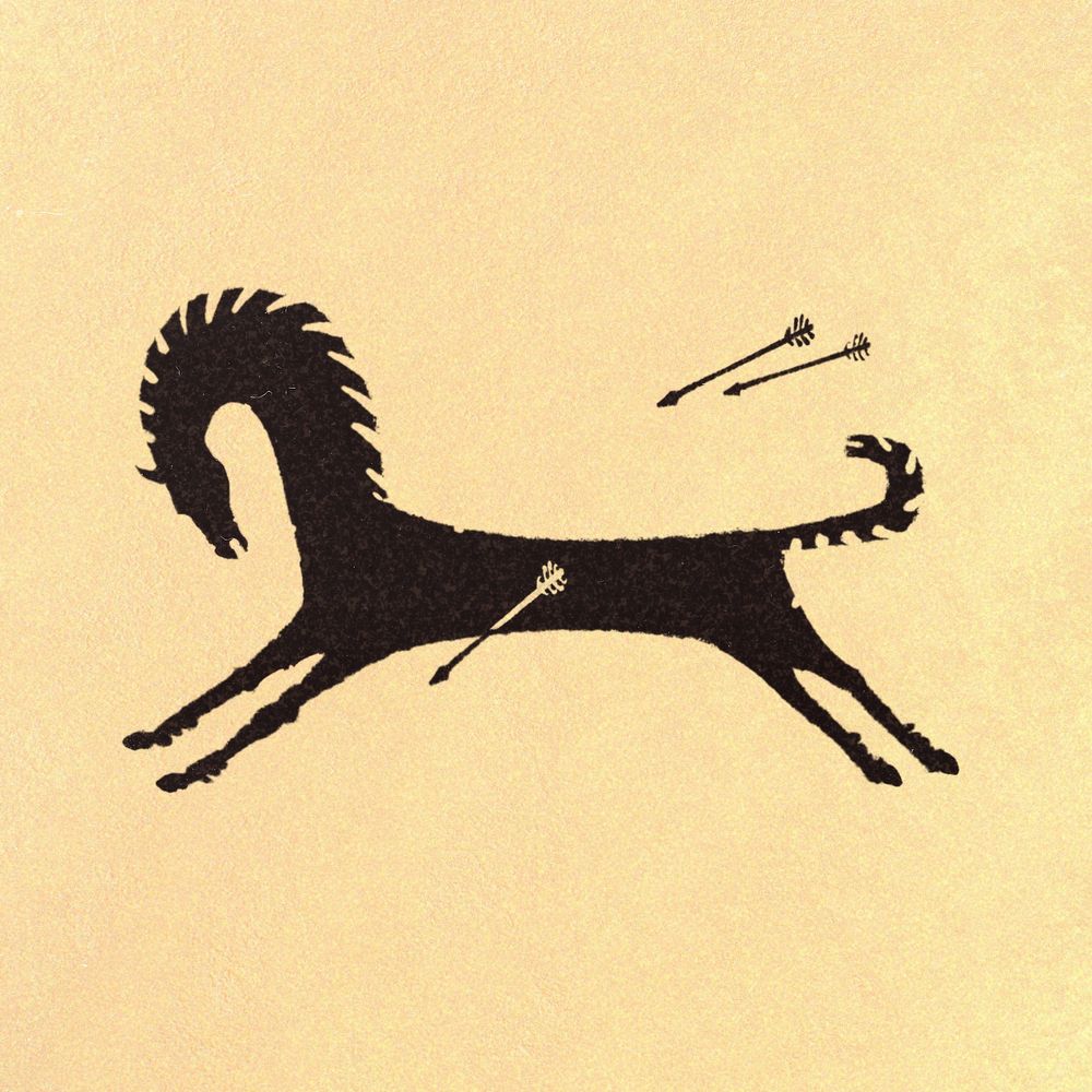 A galloping horse evading some arrows.