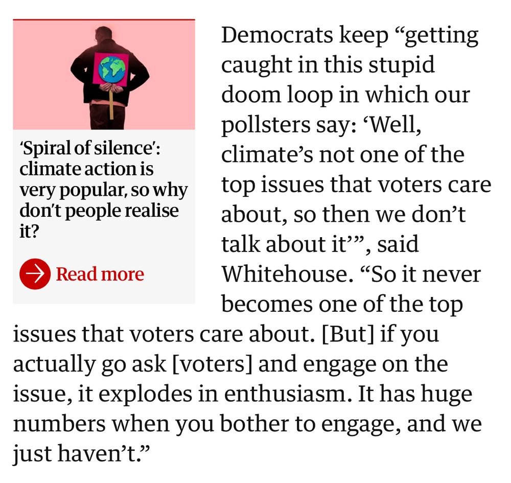 Democrats keep "getting caught in this stupid doom loop in which our pollsters say: Well, climate's not one of the top issues that voters care about, so then we don't talk about it" said Whitehouse. "So it never becomes one of the top
issues that voters care about. [But] if you actually go ask [voters] and engage on the issue, it explodes in enthusiasm. It has huge numbers when you bother to engage, and we just haven't."