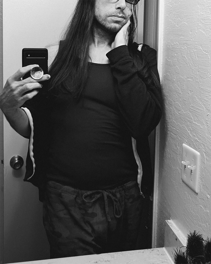 september 2025 selfie, black and white