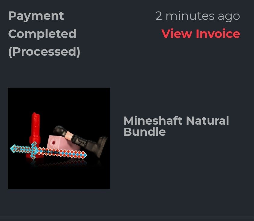 A screenshot of an order from Bad Dragon, the order is of the Mineshaft Natural bundle.
