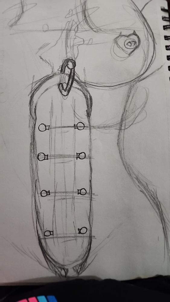 Sketch of Kebrii laid down having came on his boobs