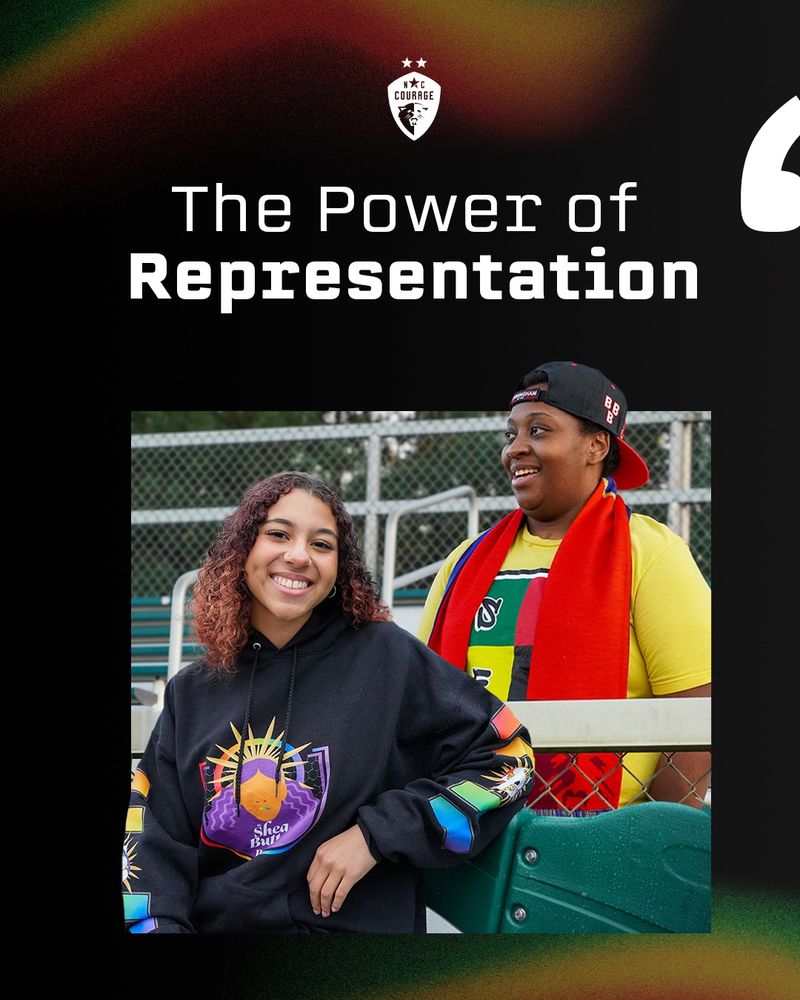 Photos of Courage supporters Eboni Christmas and Anéssa Myers together with text “The Power of Representation”
