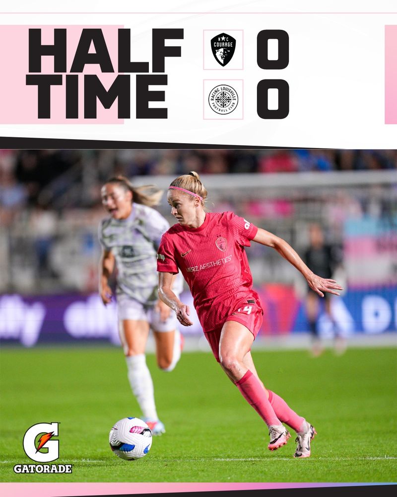 Half time graphic featuring an action photo of Tyler Lussi and score NC 0-0 LOU