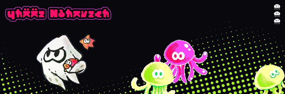 Banner saying "Hello everyone" in Inkling with official Squid Jump and Squid Beatz artwork.