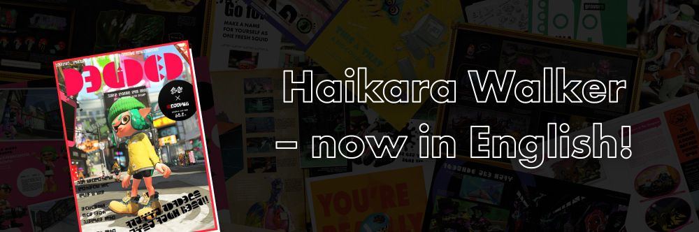 Image of the book cover with sample pages in the background, text saying "Haikara Walker – now in English!"