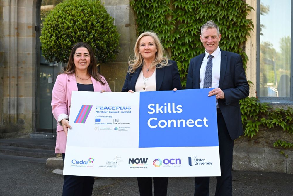 Maeve Monaghan from NOW Group, Gina McIntyre from SEUPB and Graeme Wilkinson (Department for the Economy) at the Skills Connect PEACEPLUS project launch in Co Louth