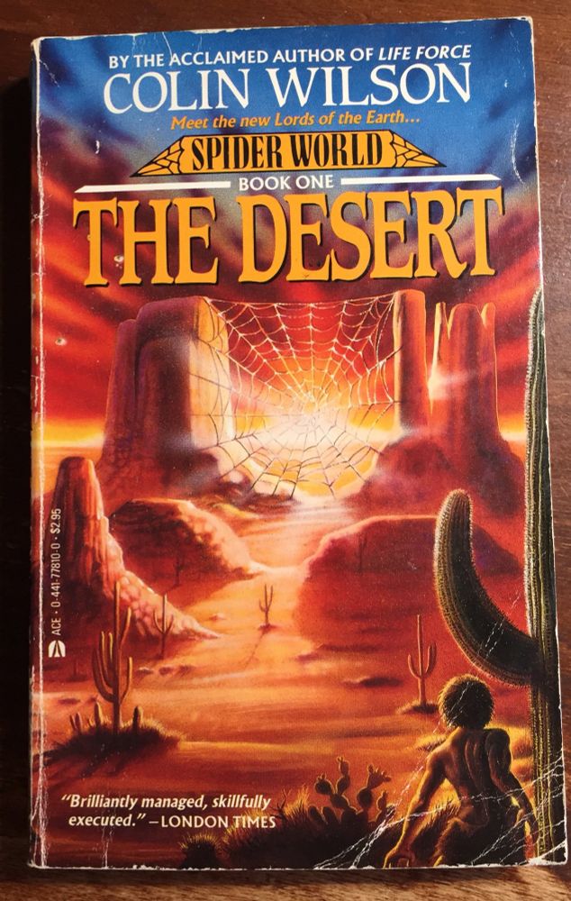 Massive spider web in desert spanning rock outcroppings 