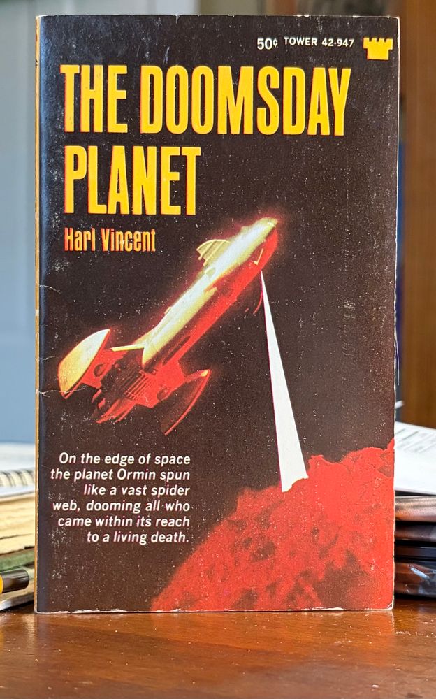 Spaceship being drawn to planet surface by tractor beam 