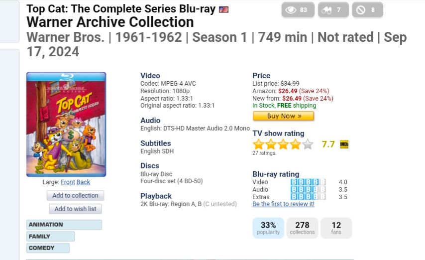 Top cat Blu-ray listing