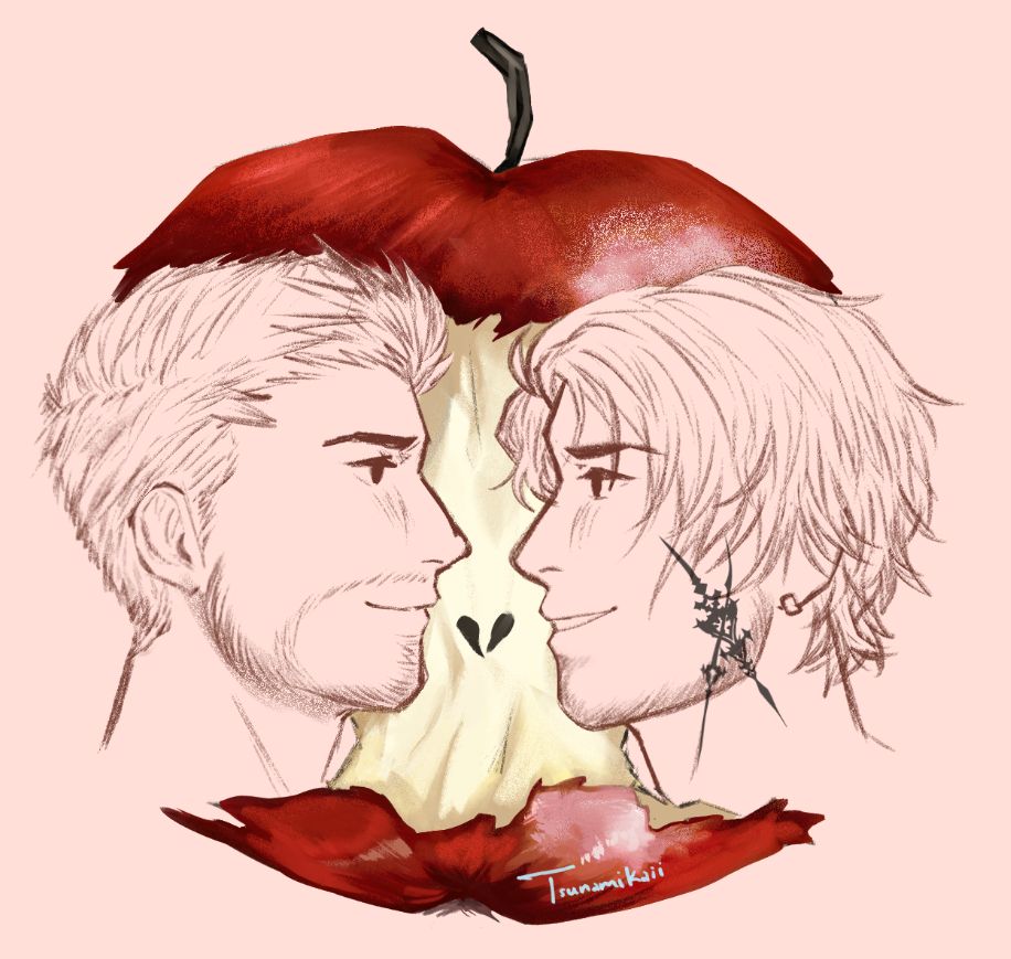 Cidolfus Telamon and Clive Rosfield from ff16 or Final fantasy 16 in the apple trend! the seeds are oriented to make a heart! 