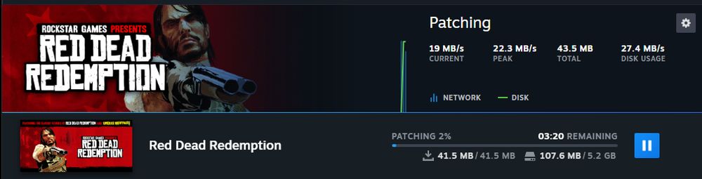 Image of the Steam client patching Red Dead Redemption.